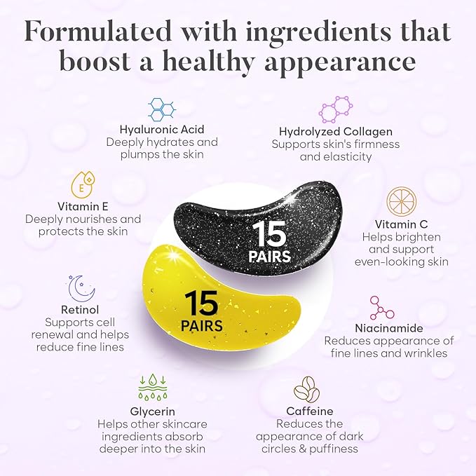 Under Eye Patches for Puffy Eyes and Dark Circles, Gel Eye Masks with Caffeine, Collagen & Vitamin C, Deeply Moisturizing, Bachelorette Party Favors, Bridesmaid Gifts (30 Pairs, Day & Night)