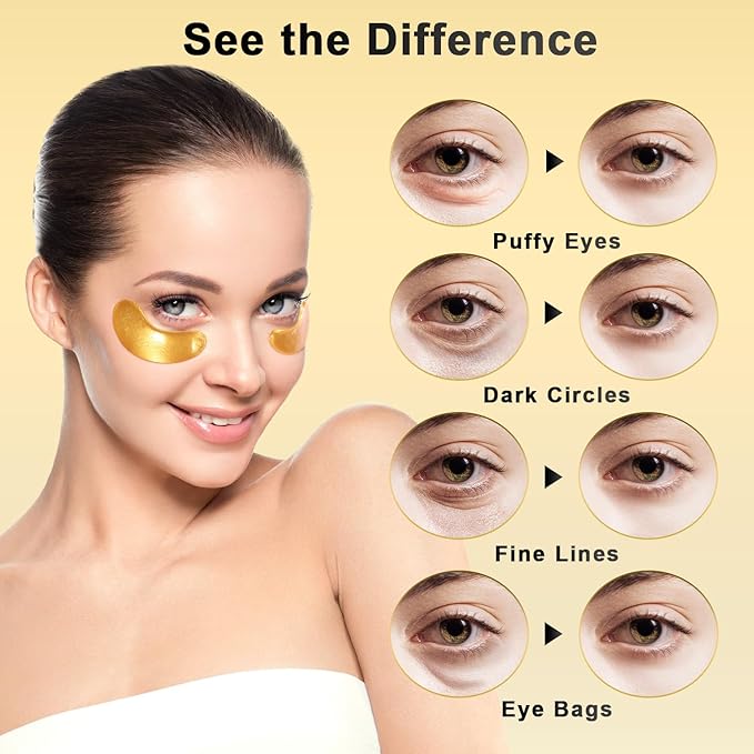Under Eye Patches (24Pairs) - Golden Eye Mask with Collagen, Cooling Eye Care for Wrinkles, Puffy Eyes & Dark Circles, Skincare Treatment for Men & Women