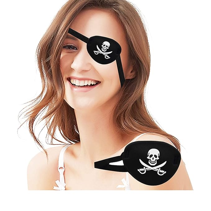 Black Single Eye Mask, Pirate Skull Crossbone Eye Patch,Adjustable 3D Eye Patch for Adult and Kid (Pirates Design)
