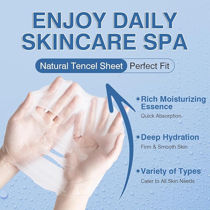 12 Pack Sheet Face Masks Skincare for All Skin Types, Gentle & Nourishing Skincare Face Masks, Suitable for Sensitive Skin, Bulk Facial Mask Set for Women & Face Spa