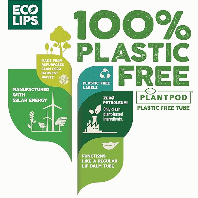 Eco Lips GOLD 100% Organic Lip Balm with Baobab - Soothe and Moisturize Dry, Cracked and Chapped Lips - 100% Plastic-Free Plant Pod Packaging (6 Tubes)
