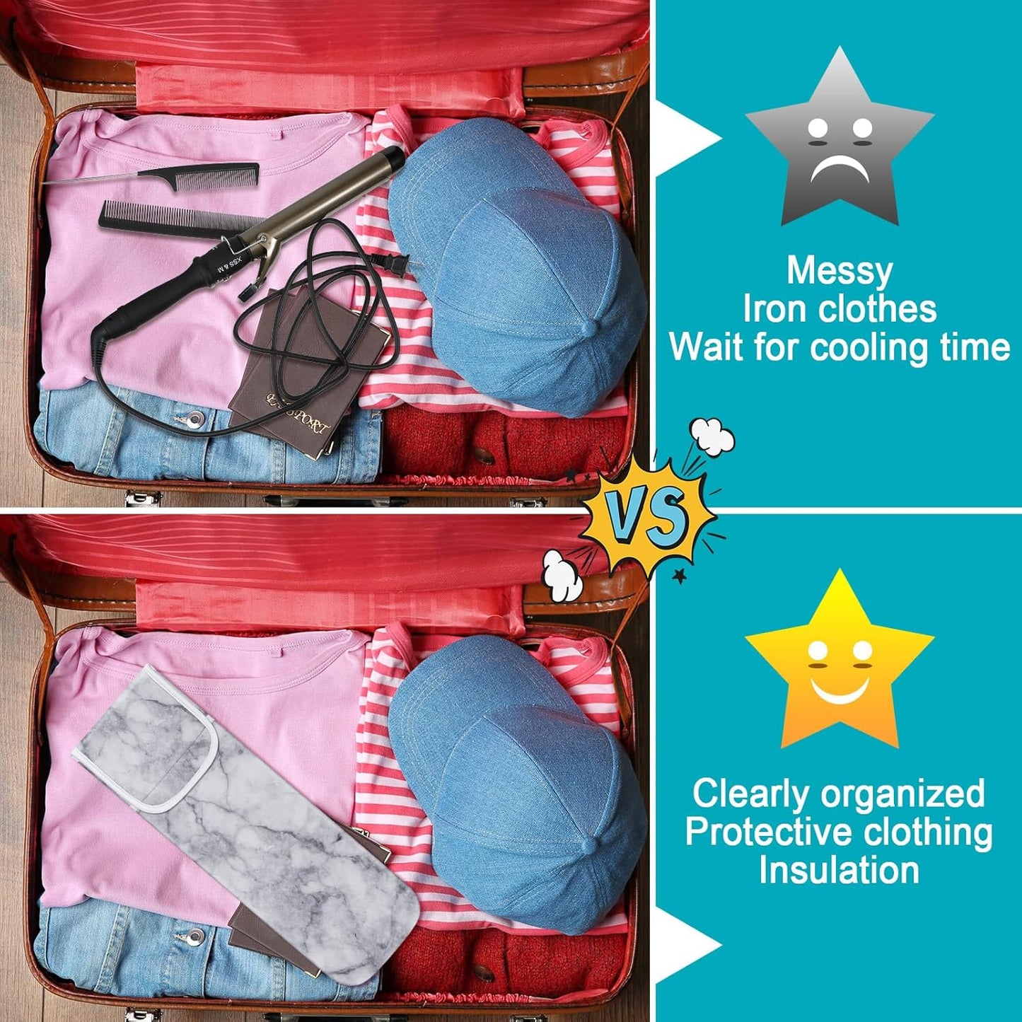 Shappy 2 Pieces Curling Iron Travel Case Cover Heat Resistant Flat Iron Holder Case Sleeve Neoprene Straightener Holder and Silicone Hot Tools Flat Bag(Marble Style)