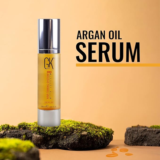 GK HAIR Global Keratin 100% Organic Argan Oil Anti Frizz Serum 10ml & Styling Smoothing Nourishing Heat Protection Shine 100ml Serum Oil