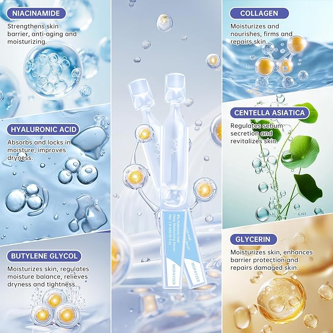 60 Pcs 5% Hyaluronic Acid Serum Ultra-Hydrating Vials, Hyaluronic Acid Tubes, Wake Nature Perfection Hyaluronic Serum, Single-Use Ultra-Hydrating Essence for Face