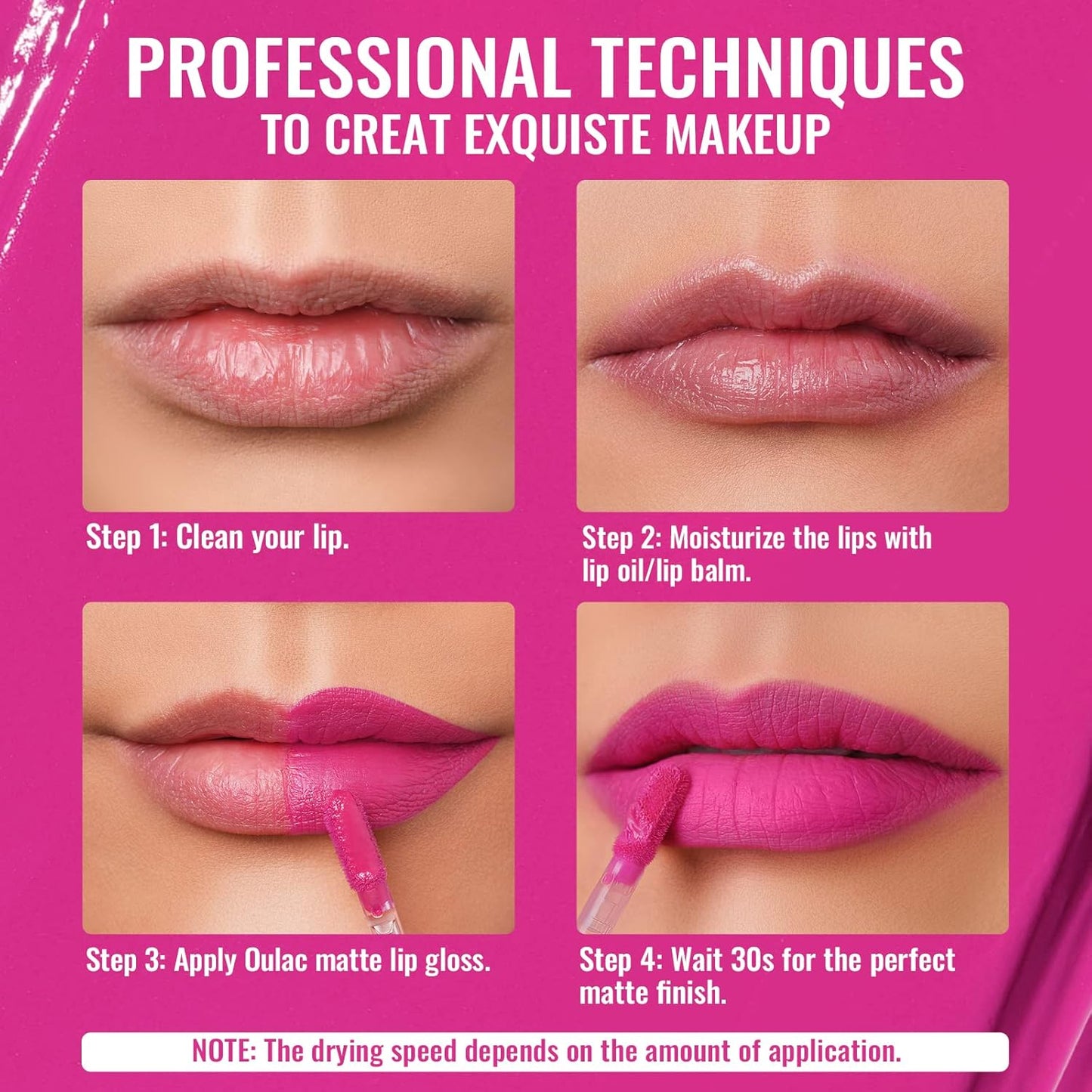 Oulac Matte Liquid Lipstick for Women 3PCS, Bright Pink Lip Stain Long Lasting Waterproof, No Transfer, Creamy High Pigmented Formula, Vegan & Cruelty-Free. Pink Set【M06+M09+M10】