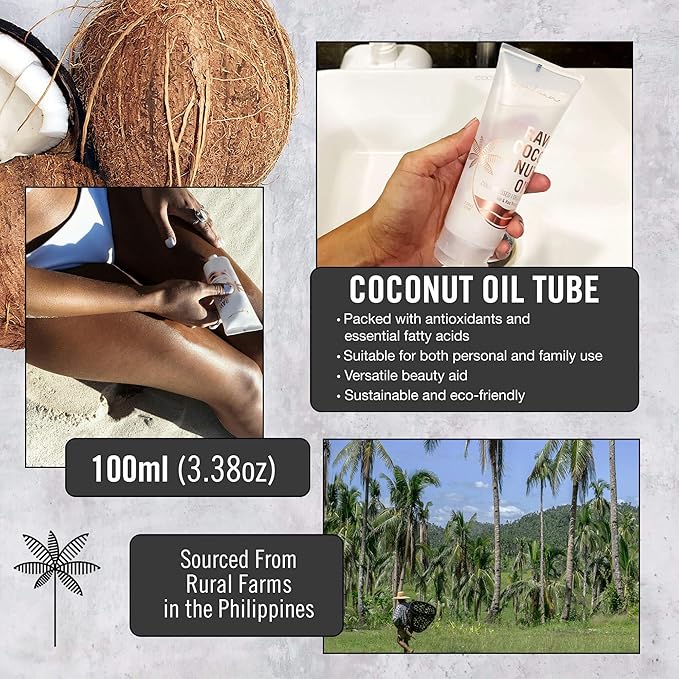 Pure Coconut Oil for Hair, Skin - Raw Extra Virgin Coconut Oil - Pure Unrefined Cold Pressed Oil with MCTs for Body Care or Haircare, Hair Growth, Aceite de Coco Natural, 100ml