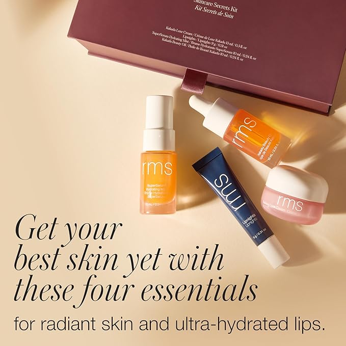 RMS Beauty Skincare Secrets Kit - Skin Care Set Kakadu Beauty Oil, Kakadu Luxe Cream, SuperSerum Hydrating Mist & Lipnights Lip Mask, Beauty Present Sets