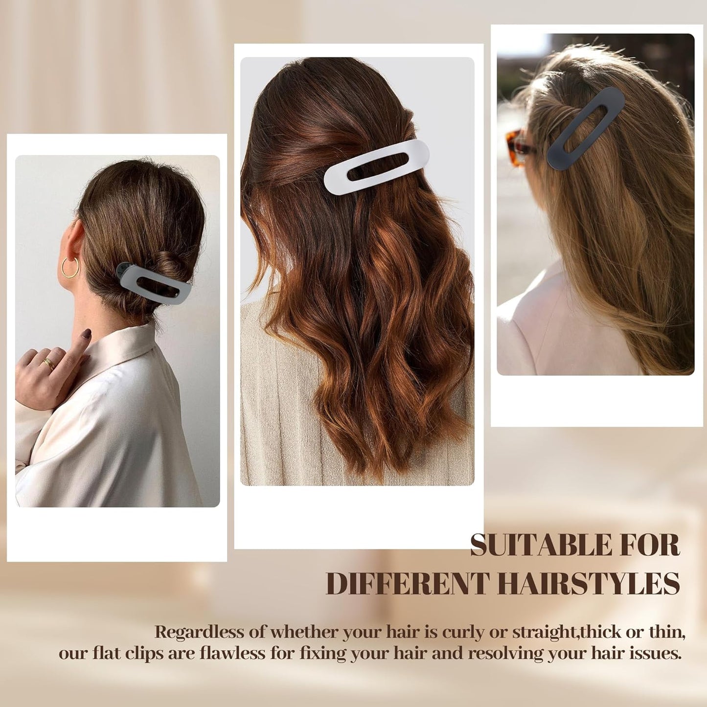 8 Pcs Large Lay Flat Claw Clips for Women French Side Slide Barrettes for Thin Fine Hair Rectangle Alligator Hair Accessories,Matte Black Gray White