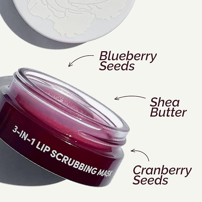 Fitglow Beauty 3-in-1 Lip Scrubbing Mask | Plant-Powered Natural Exfoliate Scrub, Treats & Nourishes Dry Cracked Chapped Lips | Soft & Smooth Pout Moisturizer for Lip Skincare | (0.5 oz | 15 ml)