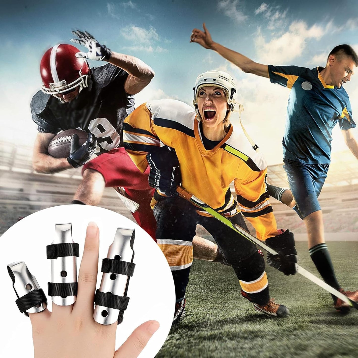 BBTO 10 Pieces Finger Splints Metal Padded Support Finger Stabilizer with Soft Foam Interior and Loop Straps, 3 Sizes(10 Pieces,Black)