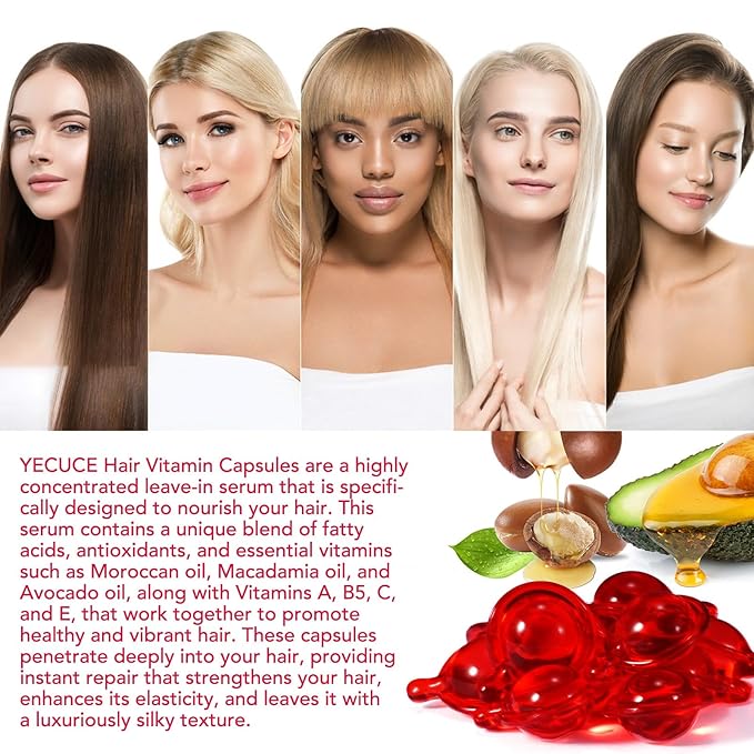 Hair Vitamin Serum Oil Capsule,Hair Treatment Serum with Vitamins A C E Pro B5 and Argan Macadamia Avocado Oils,No Rinse,and Safe for All Hair,For Men & Women(40PC)