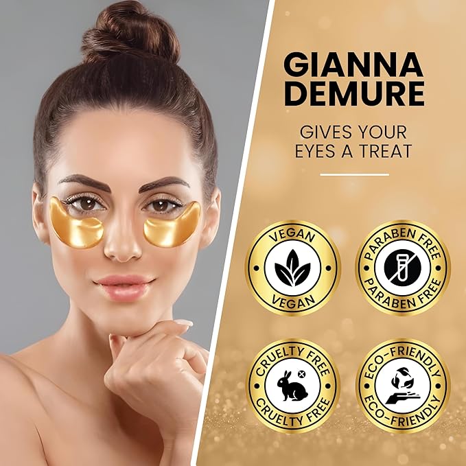 Under Eye Patches for Dark Circles and Puffiness ā 24 Collagen Pairs for Puffy Eyes, Wrinkles & Bags ā Gold Gel Eye Mask Vegan & Cruelty-Free