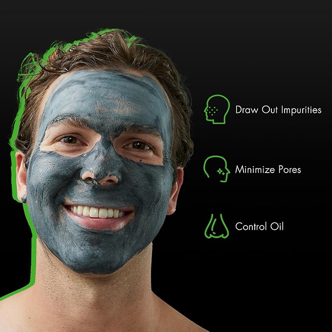 Tiege Hanley Mens Detoxifying Facial Clay Mask, 2 Oz (2-Pack) - Deep Pore Cleansing Charcoal Face Mask with Natural Kaolin Clay Absorbs Excess Oil & Reduces Appearance Pores - Skin Care for Men