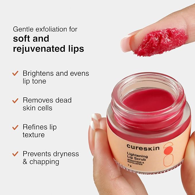 Lightening Lip Scrub for Men and Women | Exfoliate & Brighten with Walnut Shell Powder, Beetroot & Squalane | Lip Scrub for Dark Lips to Lighten Pink