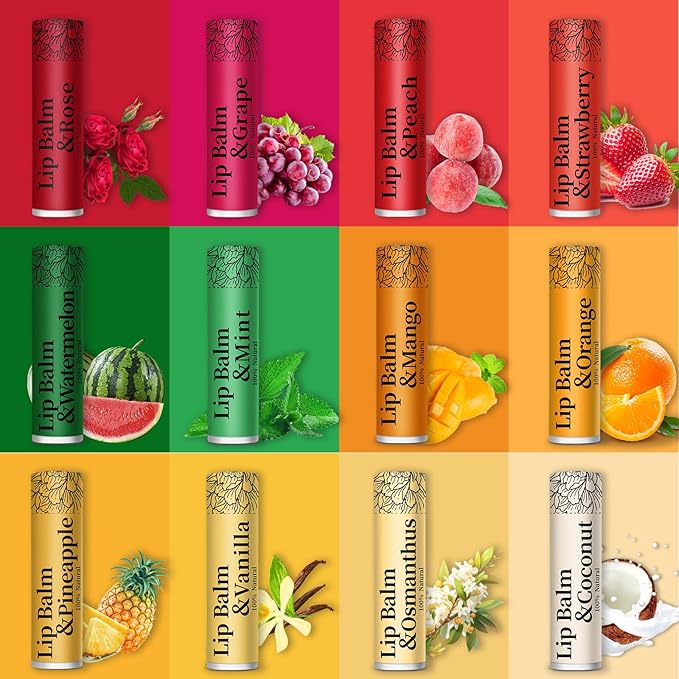 126 Pcs Lip Balm Bulk, 12 Flavored Pack of Lip Balms Pack Natural Moisturising Organic Lip Balm Set for Cracked Lips, Bulk Gifts Stocking Stuffers Party Favors(4.2g/0.15oz)
