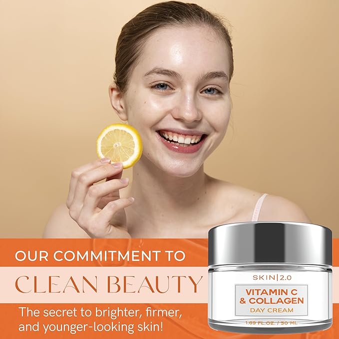 Vitamin C & Collagen Daily Face Moisturizer - Dermatologist Tested,Tightening, Brightening - Anti-Aging, Clean Beauty, Cruelty-Free Korean Skincare, All Skin Types - 1.69 Fl oz (2-Pack)