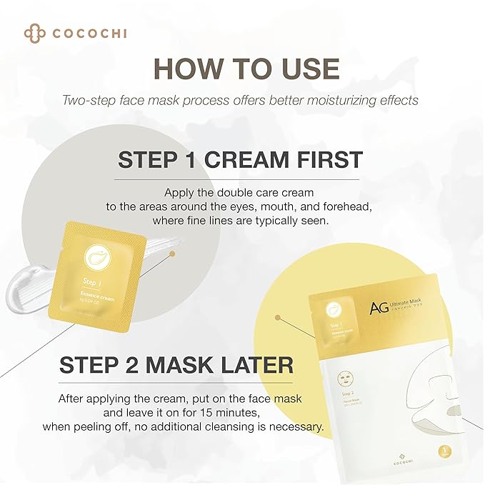 2 Steps Brightening Facial Mask Pack of 5 and U-Shaped Firming Eye Patches 5 Pairs, Under Eye Collagen Mask Pads for Puffy Eyes and Dark Circles, Japanese Skincare for All Skin Type