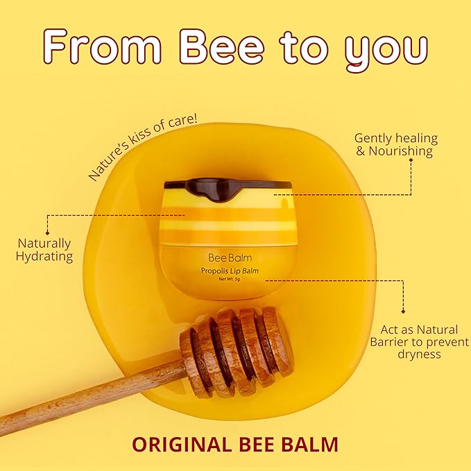 Original My Bee Balm Lip Balm - Propolis Hydrating Balm Honey Pot for Dry, Chapped & Cracked Lips with Propolis, Honey & Vitamin E - Soften, Smooth & Reduce Lip Lines