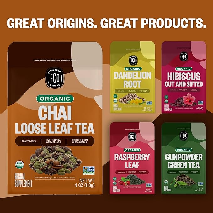 FGO Organic Chai Tea, 16 Ounce Loose Leaf Bulk Resealable Bag, Packaging May Vary (Pack of 1)