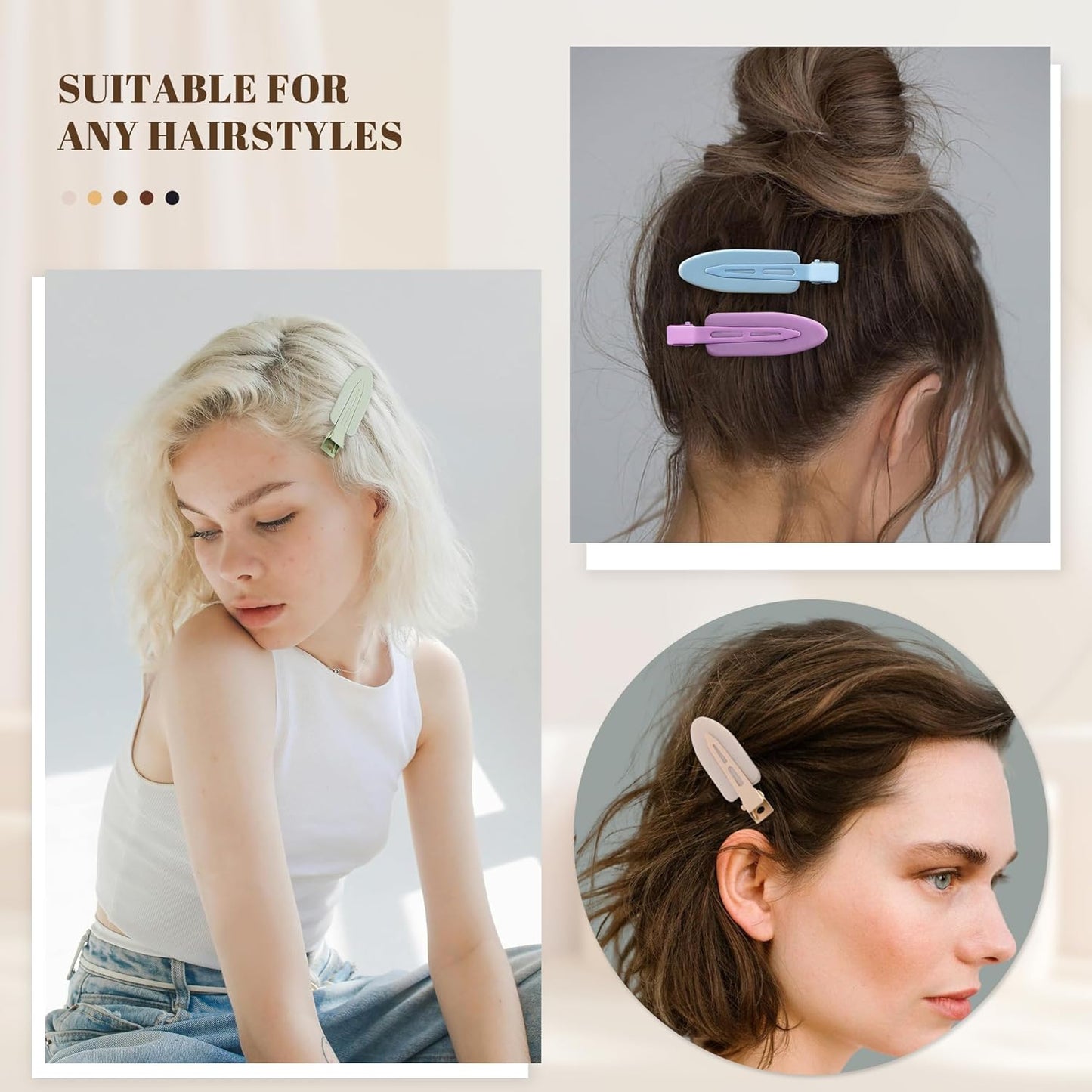 10 Pcs Creaseless No Crease No Bend Flat Hair Clips For Styling Non Slip Makeup Clips For Women Salon Hairstyle,Yellow Purple Beige Blue Green