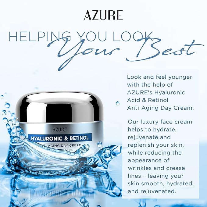 Azure Cosmetics Dermatologist Tested Hyaluronic & Retinol Day & Night Face Moisturizer - K Beauty Anti-Aging Cream for Dark Spot Corrector & Wrinkle Repair, Korean Skincare - All Skin Type 1.69 fl oz