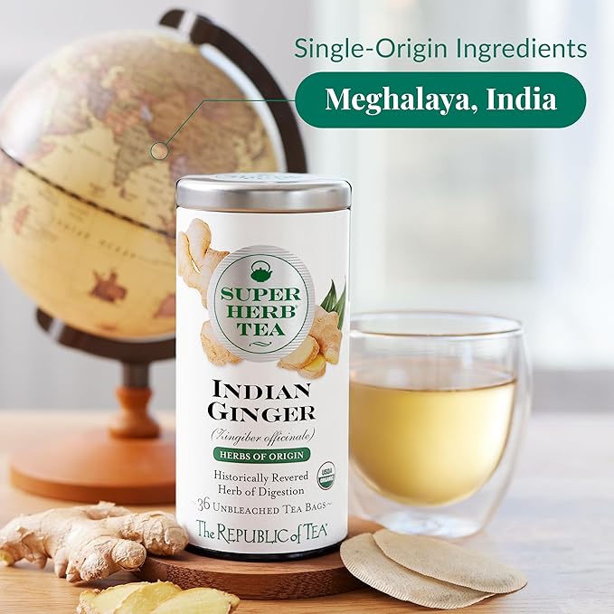 The Republic of Tea — Organic Indian Ginger SuperHerb Tea Tin, 36 Herbal Tea Bags, Naturally Caffeine-Free Herbs of Origin