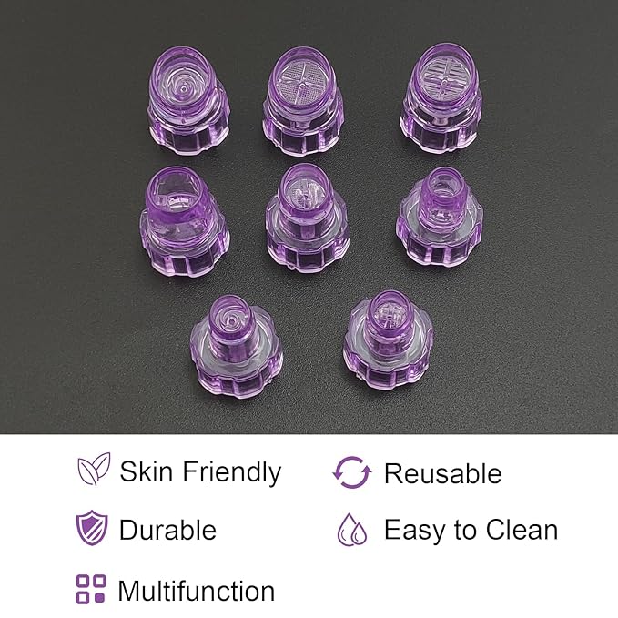 Elitzia Plastic Dermabrasion Microderma Heads Facial Aqua Peel Tips Water Peeling Caps Facial Care Skin Cleaning Tool Beauty Machine Replacement Spare Parts 8pcs Per Set (Lilac)