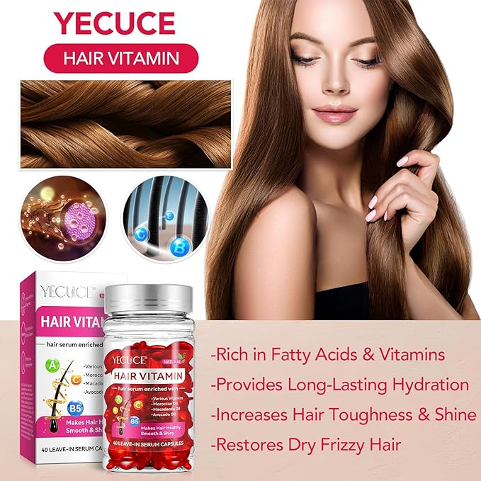2 Pack Hair Treatment Serum,Hair Capsules for Hair Growth and Moisturizing with Vitamin A C E Pro B5, Conditioner for Women & Men 80p