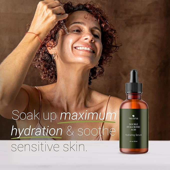 Tree To Tub Double Hyaluronic Acid Hyaluronic Acid Serum for Face - Anti-Aging Hydrating Serum - Targets Fine Lines & Dry, Sensitive Skin