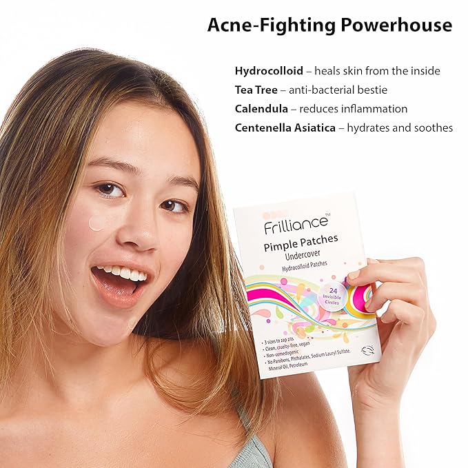 Frilliance Invisible Clear Circle Hydrocolloid Acne Pimple Patches for Zits and Blemishes (24 Count, 3 Sizes) Spot Treatment Stickers for Face & Skin, Vegan and Cruelty Free