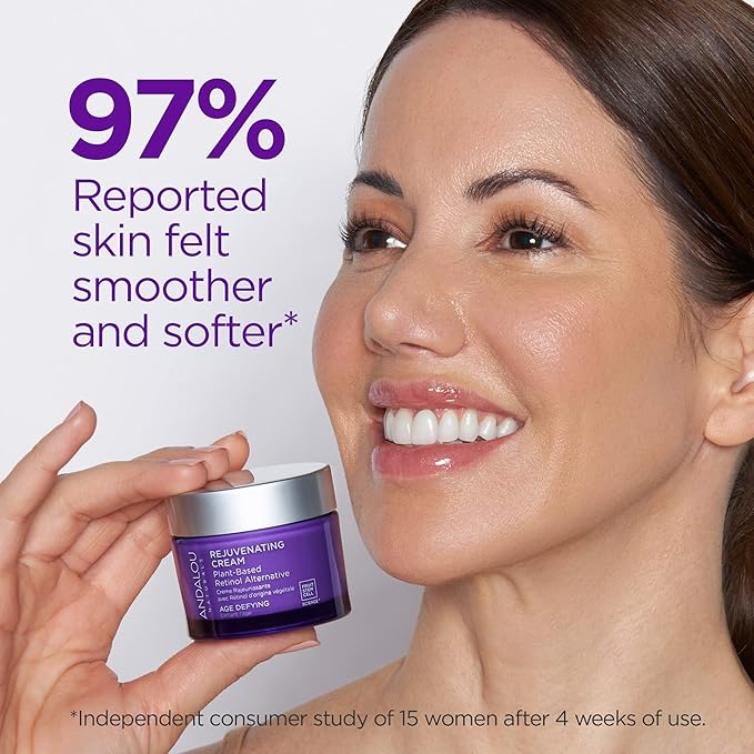 Andalou Naturals Age Defying Bakuchiol Plant-Based Retinol Face Moisturing Cream, 1.7 Ounce + Age Defying Rejuvenating Serum with Bakuchiol Plant-Based Retinol, 1 Oz, Minimize fine lines & Wrinkles