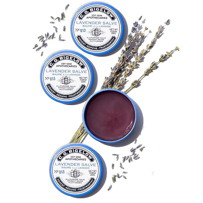 C.O. Bigelow All Purpose Lip Balm Tins, Lavender - Pack of 3 for Chapped Lips & Dry Skin - Moisturizing Lip, Cuticle and Skin Salve, 0.8 oz each