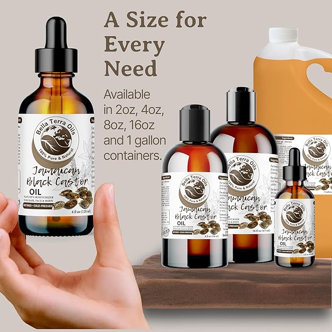 Bella Terra Oils - Black Castor Oil 2oz - Cold-Pressed Purity, A Beacon of Natural Beauty, Loaded with Beneficial Fatty Acids