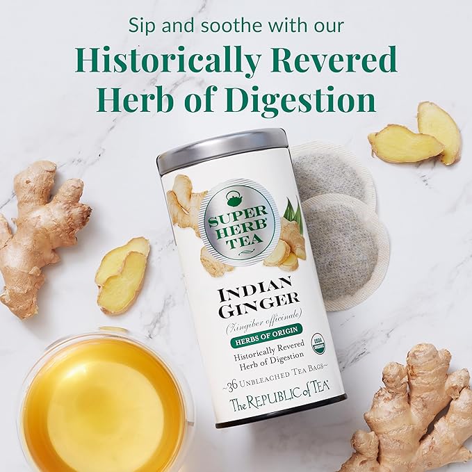 The Republic of Tea — Organic Indian Ginger SuperHerb Tea Tin, 36 Herbal Tea Bags, Naturally Caffeine-Free Herbs of Origin