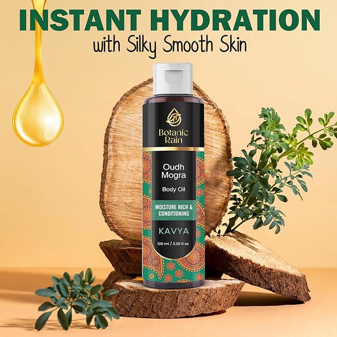 Ayurveda Body Oil With Oudh & Mogra, Organic Body Oil After Shower, Moisturizing & Hydrating Natural Body Oils For Women And Men, 3.38 Fl Oz