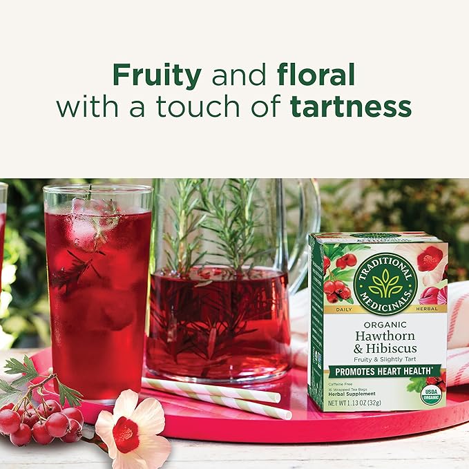 Traditional Medicinals Tea, Organic Hawthorn & Hibiscus, Promotes Heart Health, 16 Tea Bags