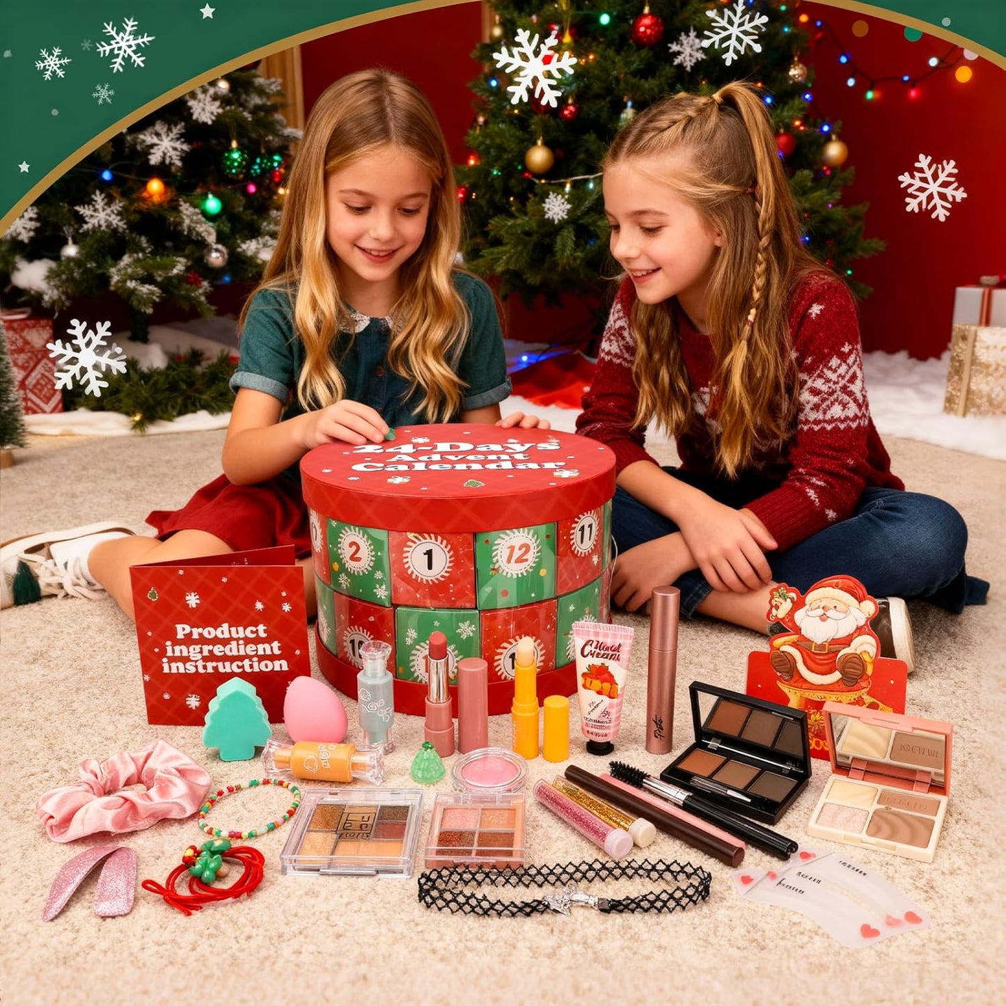 Erinde Makeup Advent Calendar 2025, 24 Days Christmas Makeup Gift Set for Women & Teen Girls, Holiday Beauty Countdown Calendar with Full Makeup & Tools, Festive Xmas Surprise Kit & Stocking Stuffers