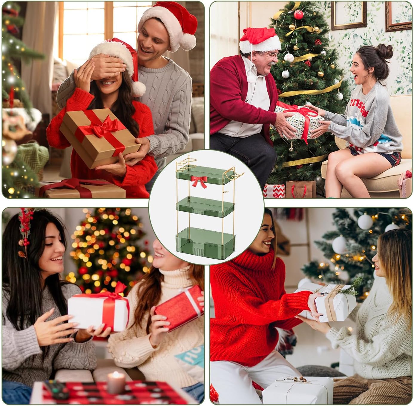 Aveniee Bathroom Counter Organizer,3 Tier Skincare Perfume Countertop Storage with Hair Dryer Rack and Toothbrush Holder, Cosmetic Makeup Tray for Vanity - Green