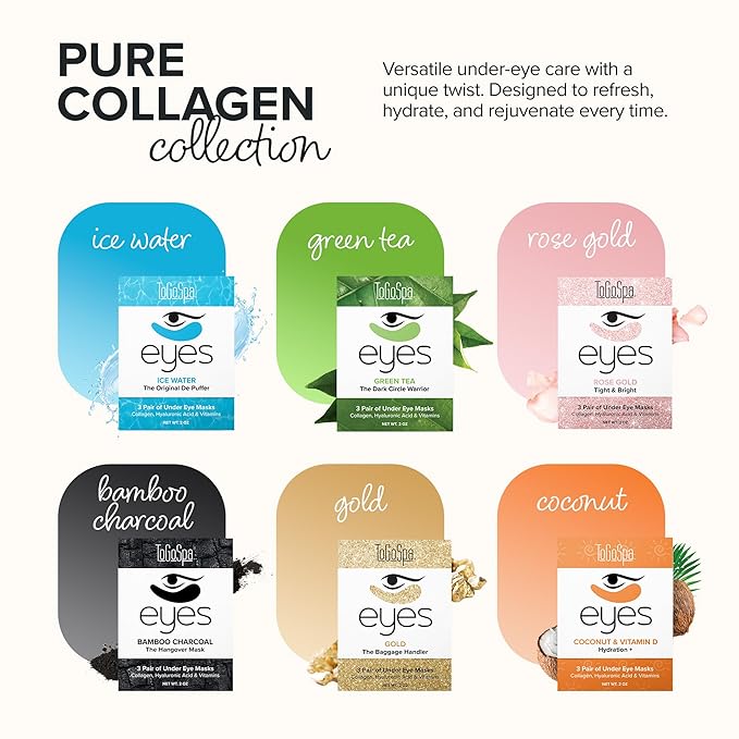 ToGoSpa, Bamboo Charcoal Under Eye Repair Mask, Collagen Under Eye Patches, Enriched With Ale Vera, Hyaluronic Acid, Lightens Skin Tone And Soothes Redness And Puffiness, Pack Of 6