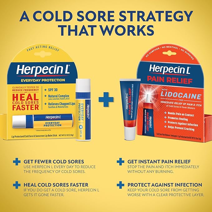 Herpecin L Lip Balm Stick; Cold Sore Sun & Fever Blisters and Chapped Lips Relief Lip Balm with SPF30, Lemon Balm, and Lysine, 0.1oz