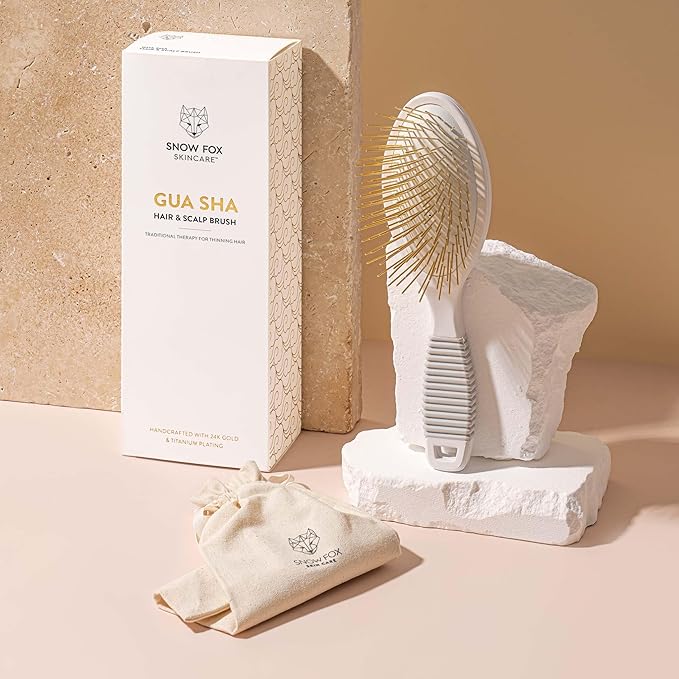 Gua Sha Hair Brush by Snow Fox Skincare - Scalp Massage Comb with 160 Titanium Needles | Combat Hair Loss, Thinning & Shedding | Soothing Gua Sha Acupressure Tool for All Hair Types