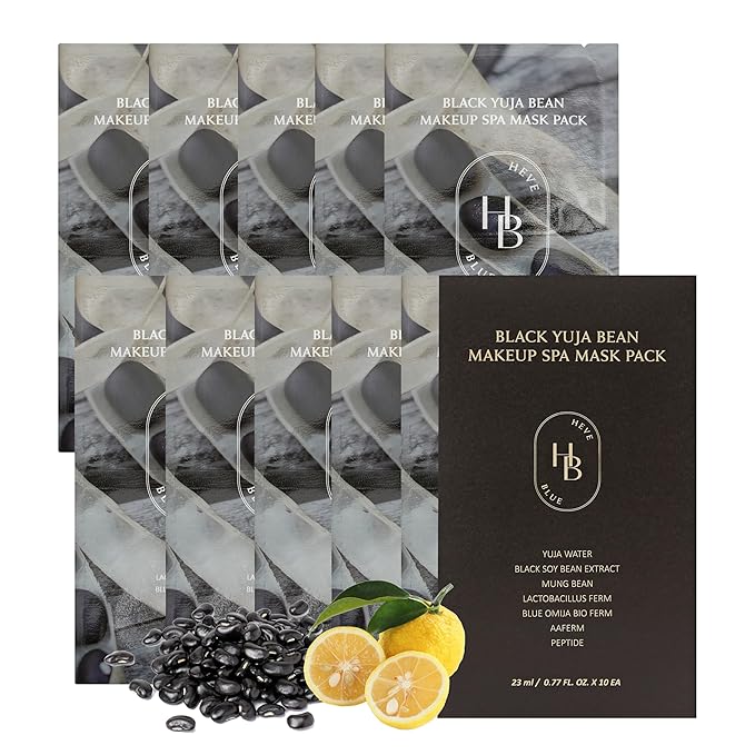 Black Yuja Bean Makeup Spa Mask Pack 10ea - 0.8 Fl. Oz of Ampoule Per Sheet, Nourishing, Sensitive Skin, Korean Skincare, Aesthetic, Moisturizing, Vegan, Hypoallergenic, Mother's Day Gift