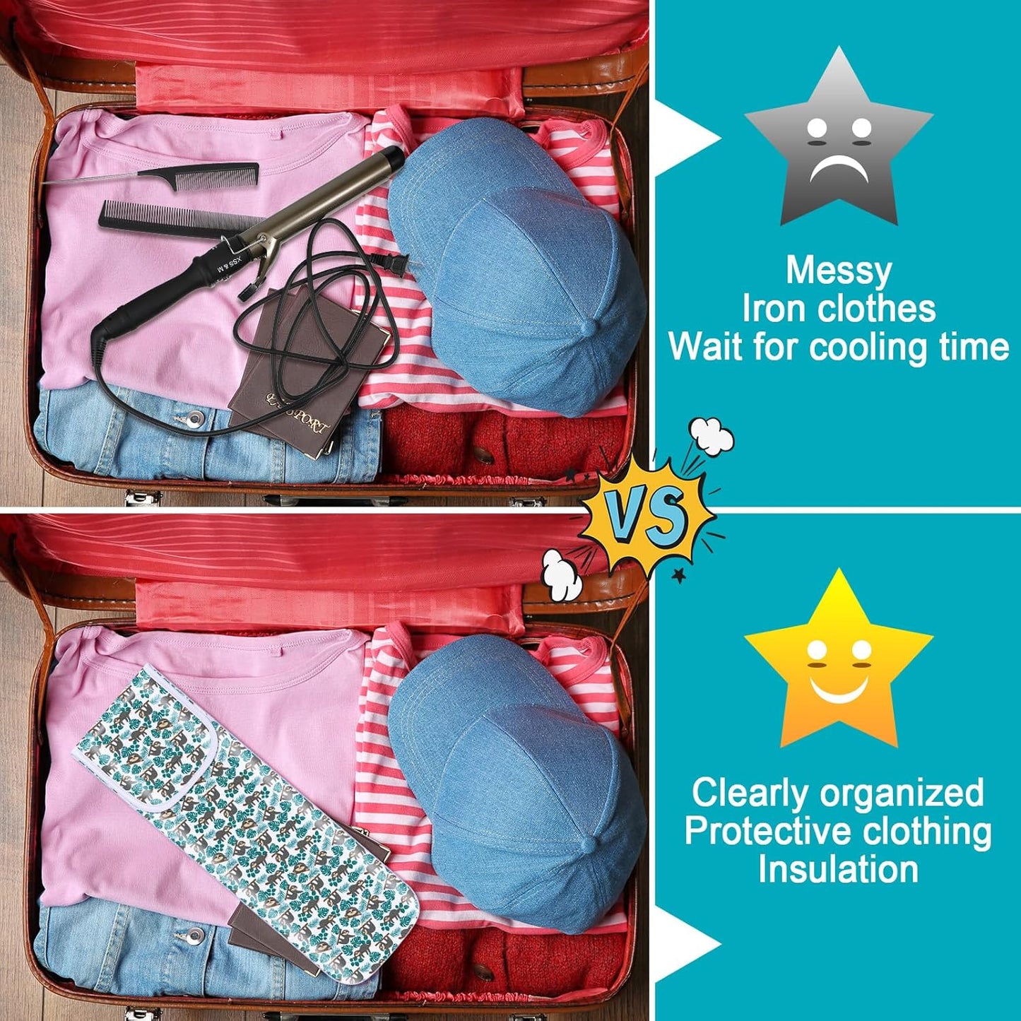 Shappy 2 Pieces Curling Iron Travel Case Cover Heat Resistant Flat Iron Holder Case Sleeve Neoprene Straightener Holder and Silicone Hot Tools Flat Bag(Sloth Style)