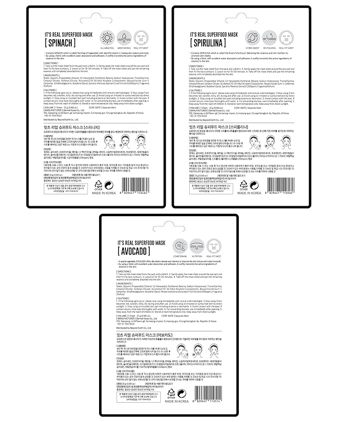 DERMAL Superfood Daily Fresh Care Assorted Sheet Mask Mega 10 Pack- Facial Sheet Mask for Glowing Refreshing Skin - Moisturizing Sheet Masks for All Skin Types' Face Enriched with Natural Ingredients