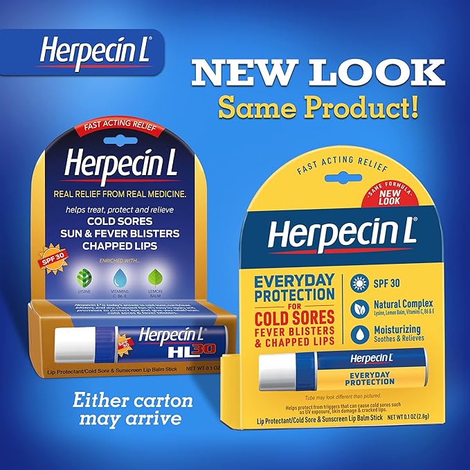 Herpecin L Lip Balm Stick 30 SPF 0.1 Ounce Tube Cold Sore Sun & Fever Blisters and Chapped Lips Relief Lip Balm with SPF30 and Lysine (Pack of 2)