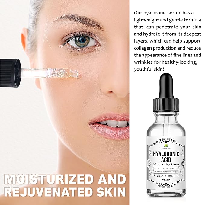 Hyaluronic Acid Serum – Hyaluronic Acid Serum for Face – Paraben-Free Pure Hyaluronic Acid – Moisture Boost Hydrating Serum – Anti-Aging Serum for Fine Lines, Wrinkles – 2oz