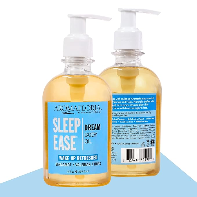 Sleep Ease Dream Body Oil, Bergamot/Valarian/Hops, Best Body Massage Oil for Men & Women, 8.0 FL Oz Bottle…