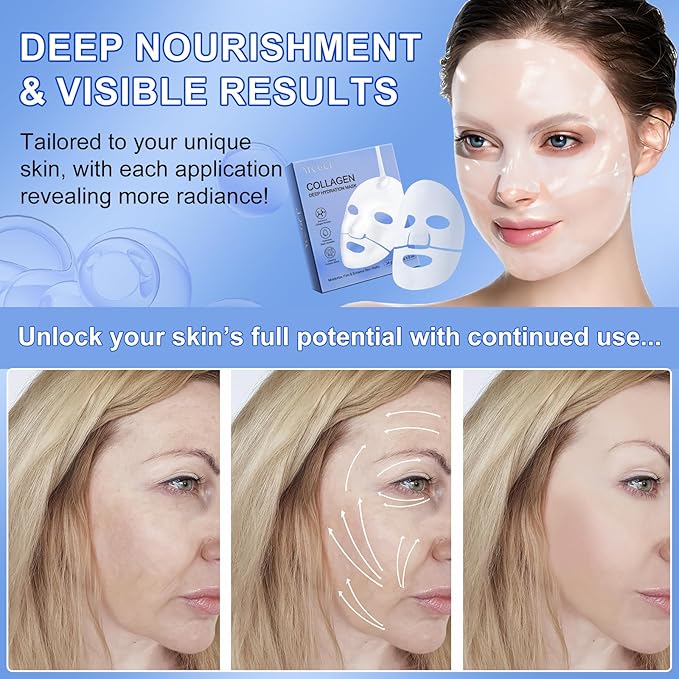 Collagen Face Mask 12PACK, Deep Hydrating Face Collagen Mask Overnnight, Collagen Face Mask for Women Skincare, Elasticity, Firming, Moisturizing, Suitable for All Skin Types, Christmas Gift for Women