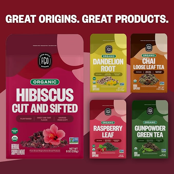 FGO Organic Hibiscus Flowers, Cut and Sifted, 16oz Bulk Resealable Bag, Packaging May Vary (Pack of 1)