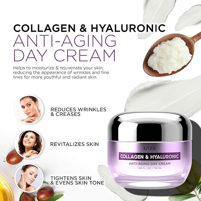 Azure Dermatologist Tested Collagen & Hyaluronic Acid Face Moisturizer - K Beauty - Anti-Aging Cream for Wrinkle Repair & Deep Hydration Face Cream - Korean Skincare - All Skin Type 1.69 fl oz